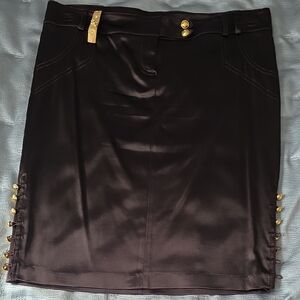 Sophisticated Black Faux Leather Pencil Skirt with Gold Accent Hardware